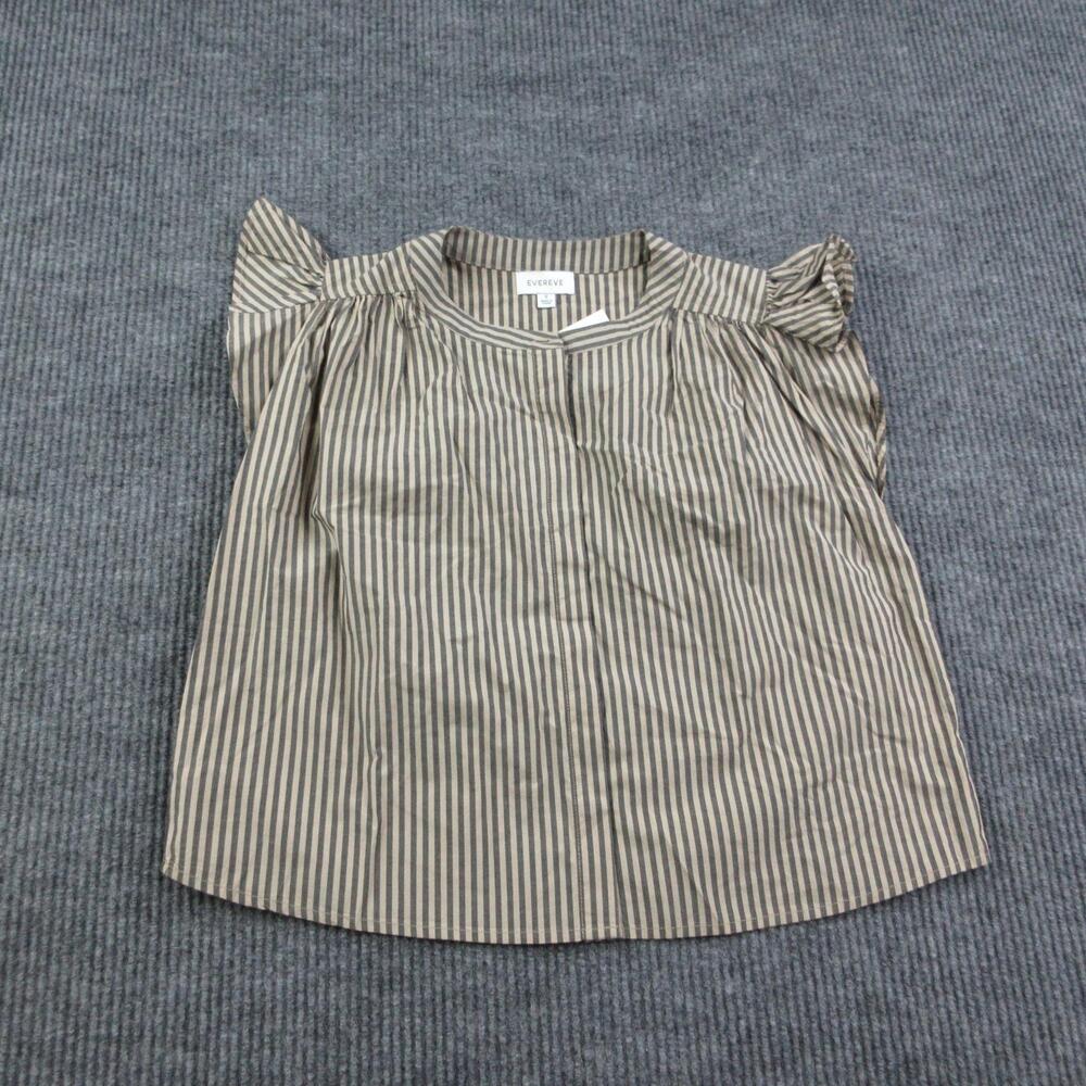 Evereve Blouse Womens S Brown Leona Flutter Top Striped 100% Cotton NWT